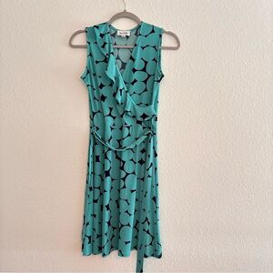 Leota Dress Women Black Teal Polka Dot Spotted Print Small P